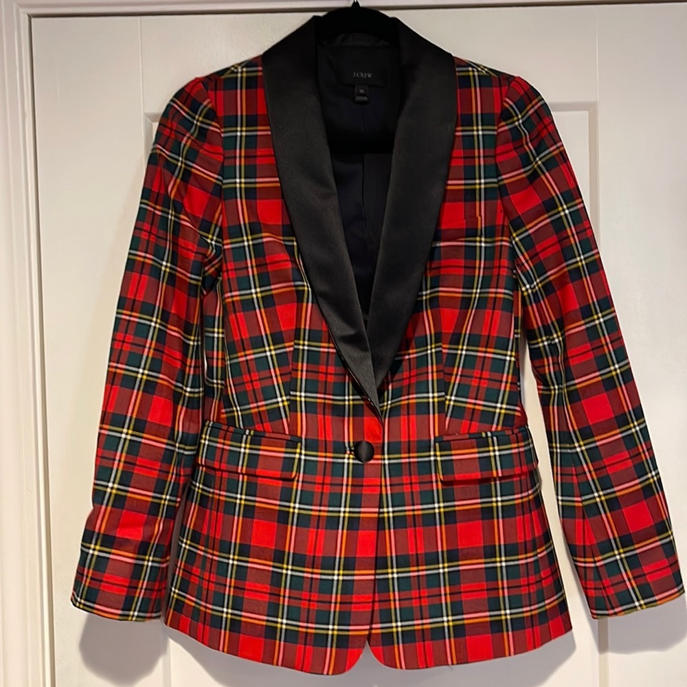 JCrew Parke Blazer in holiday red tartan plaid EUC size 00